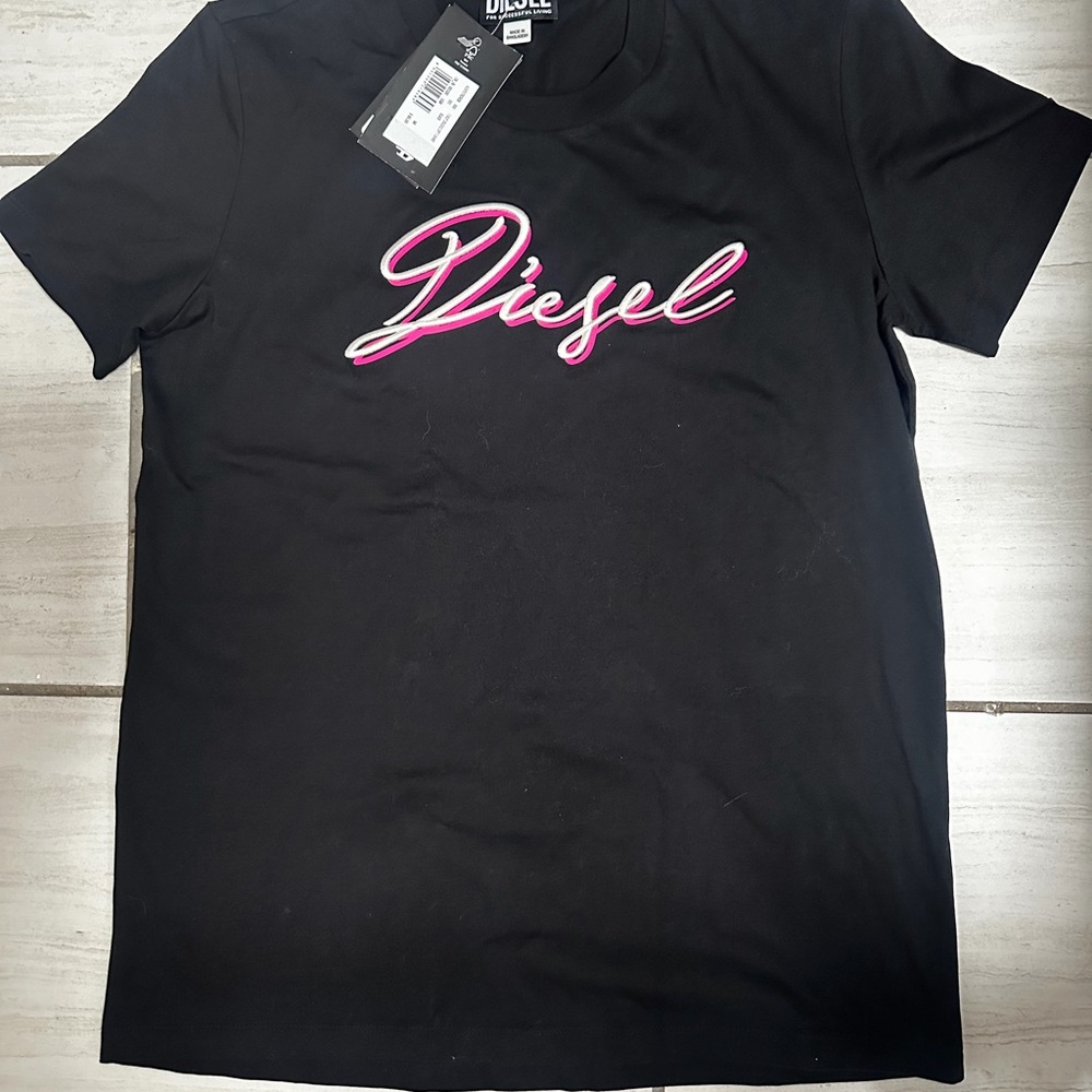 Diesel Black Tee with Pink and White Script